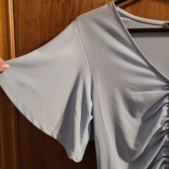 BNWT Suzy Sheir Baby Blue Drawstring Flutter Sleeve Top M - Picture 6 of 6